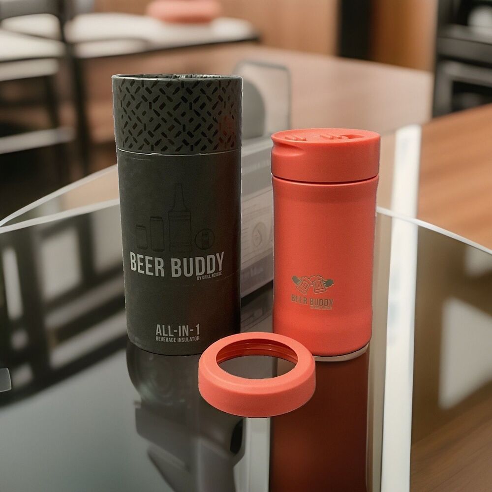 Grill Rescue Insulated Beer Buddy Can Holder – Coral Stainless Steel.